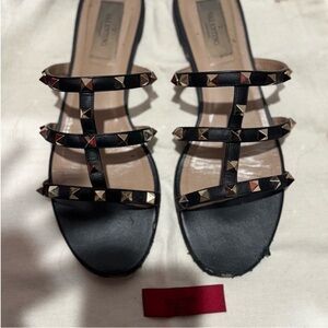 Valentino Garavani Black Sandals with Gold Studs 8.5